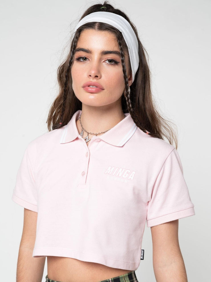 Baby Pink Cropped Polo Shirt from Minga London | Shop online at good-times.ae | Online Streetwear and Skate Shop in Dubai