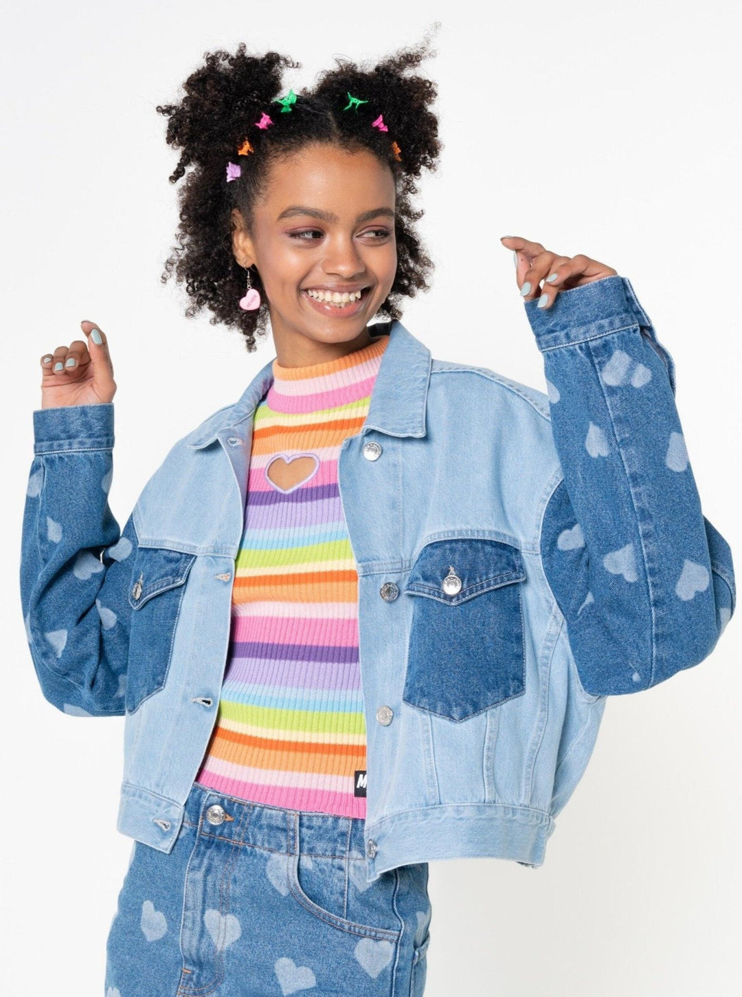 Heart Contrast Denim Jacket | Minga London | shop at good-times.ae