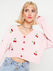 Cherry Girl Pink Crop Cardigan from Minga London | Shop online at good-times.ae | Online Streetwear and Skate Shop in Dubai