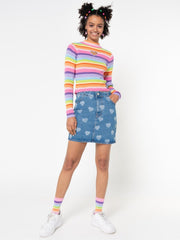 Heart Print Denim Mini Skirt from Minga London | Shop online at good-times.ae | Online Streetwear and Skate Shop in Dubai