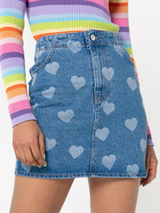 Heart Print Denim Mini Skirt from Minga London | Shop online at good-times.ae | Online Streetwear and Skate Shop in Dubai