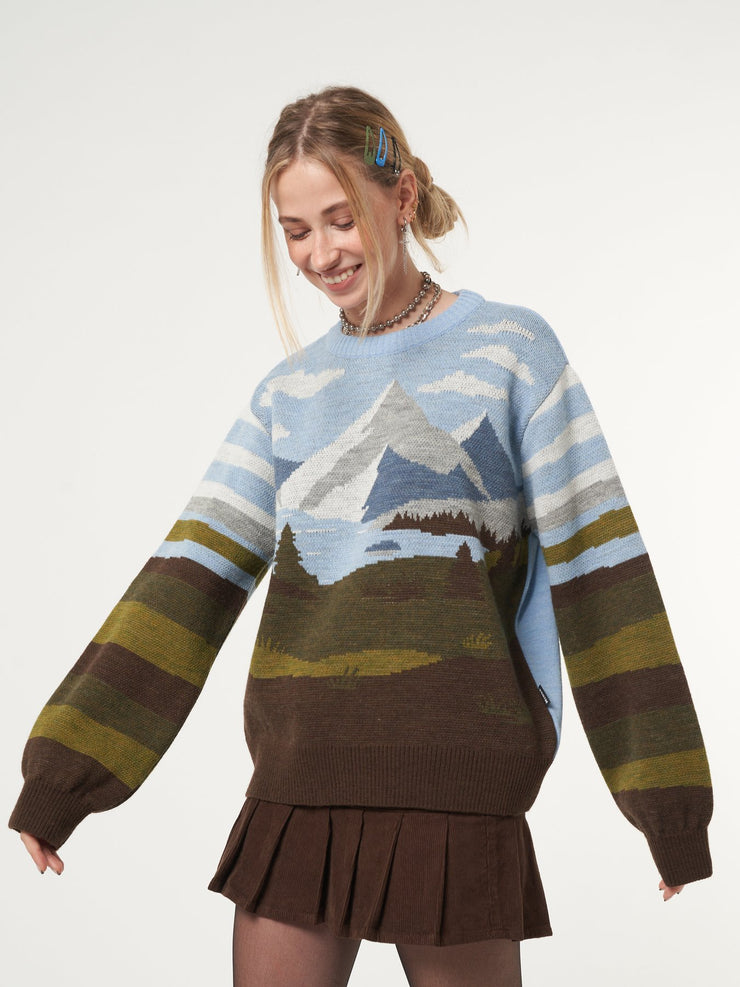 Mountain Landscape Knit Jumper from Minga London | Shop online at good-times.ae | Online Streetwear and Skate Shop in Dubai