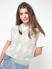 Milkshake Argyle Knitted Vest from Minga London | Shop online at good-times.ae | Online Streetwear and Skate Shop in Dubai
