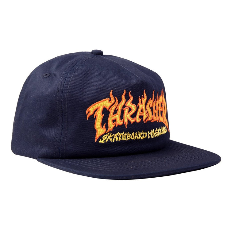 Thrasher Fire Logo Snapback, Navy from Thrasher | Shop online at good-times.ae | Online Streetwear and Skate Shop in Dubai