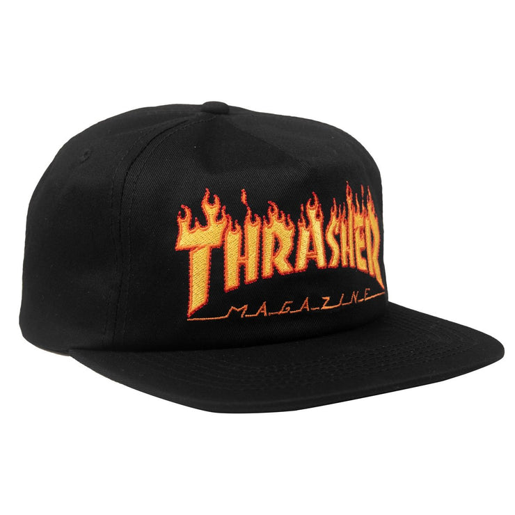 Thrasher Flame Embroidered Snapback, Black from Thrasher | Shop online at good-times.ae | Online Streetwear and Skate Shop in Dubai