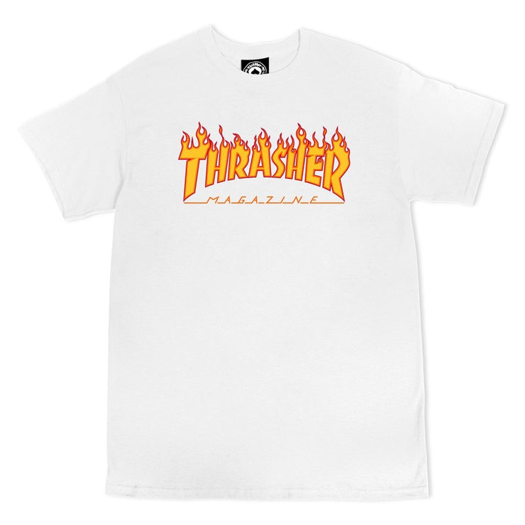 Thrasher Flame Logo T-Shirt, White from Thrasher | Shop online at good-times.ae | Online Streetwear and Skate Shop in Dubai